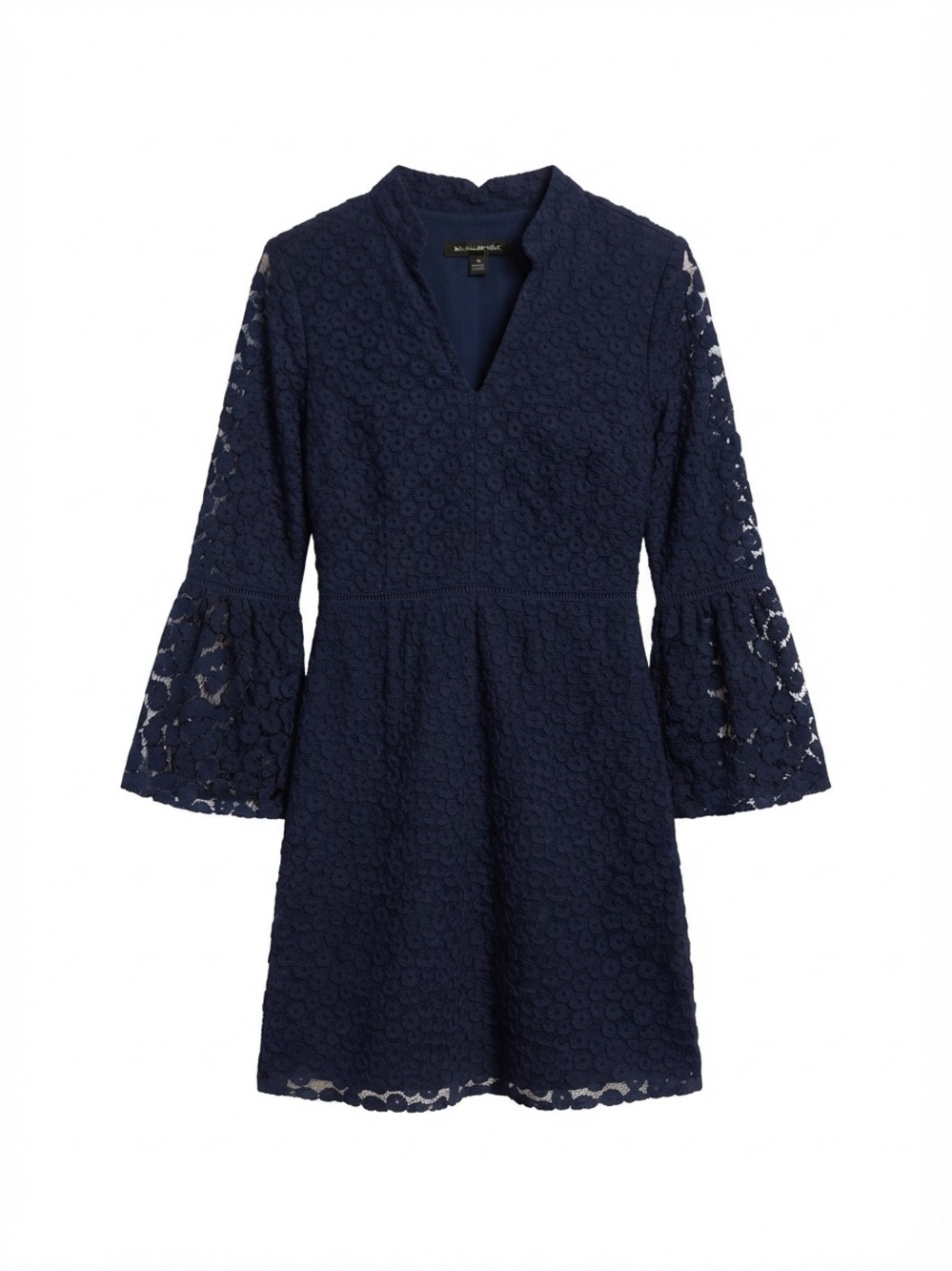 Banana Republic Navy Lace V‑Neck Fit & Flare Dress with Bell Sleeves